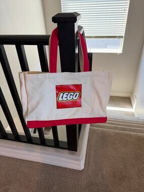 LEGO Logo Canvas Tote Bag Red White Reusable Shopping Bag